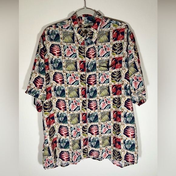 Vintage Y2K Miles collection Reyn Spooner Hawaiian rayon shirt szXL palm trees - Picture 1 of 10